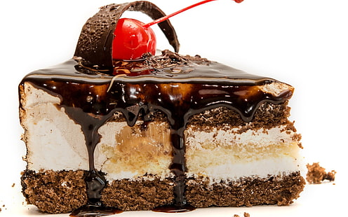 gâteau au chocolat, gâteau, sucré, crème, chocolat, cerise, baies, Fond d'écran HD HD wallpaper