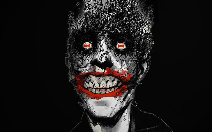 Ilustracja Jokera, Joker, Batman, komiks, czarne tło, Tapety HD