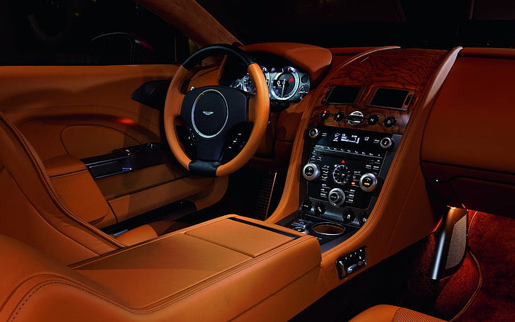 orange and black vehicle steering wheel, car, luxury cars, HD wallpaper