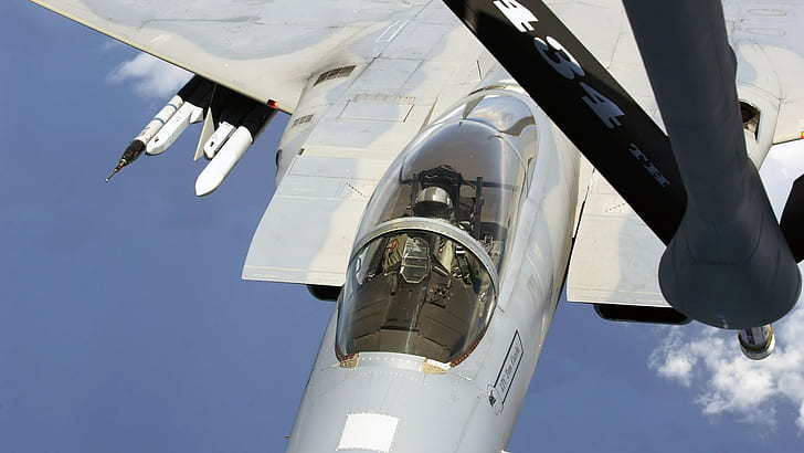 военен самолет, самолет, джетове, небе, зареждане с гориво в средата, McDonnell Douglas F-15 Eagle, военен, самолет, HD тапет