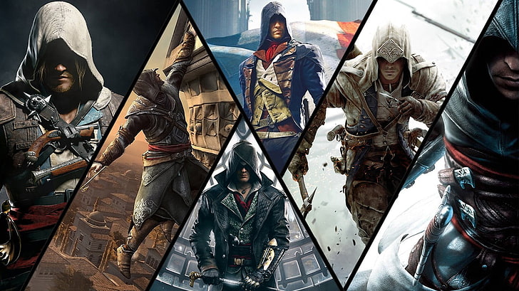 Assassin's Creed digital wallpaper, Assassin's Creed, video games, Ezio Auditore da Firenze, Arno Dorian, Altaïr Ibn-La'Ahad, HD wallpaper