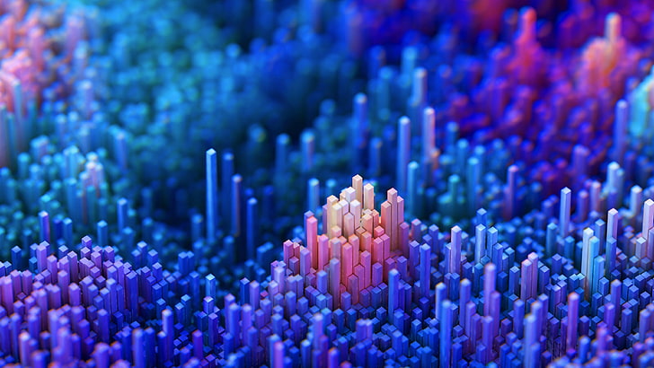 pink and blue corals, abstract, 3D, cyan, HD wallpaper