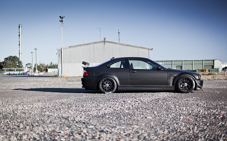 gray coupe, black, tuning, BMW, profile, E46, HD wallpaper