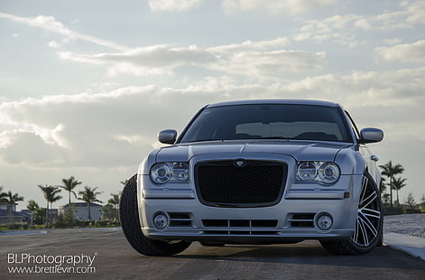 Chrysler 300 argento, chrysler 300c srt8, chrysler, vista frontale, auto, faro, Sfondo HD HD wallpaper