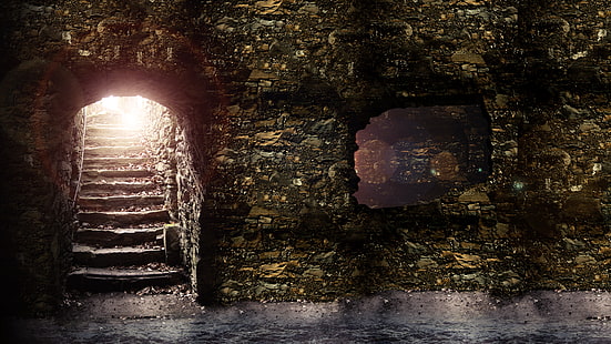 uralt, tempel, treppe, lichter, HD-Hintergrundbild HD wallpaper