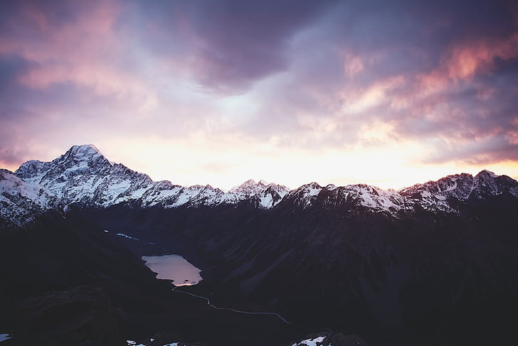 Fotografía de montaña durante la puesta de sol, Parque Nacional Aoraki Mount Cook, Mañana, Nueva Zelanda, 4K, Fondo de pantalla HD