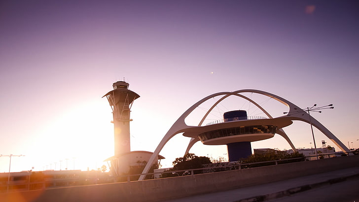 modello in scala della nave galeone marrone e bianco, aeroporto, tramonto, Los Angeles, LAX, fotografia, Sfondo HD