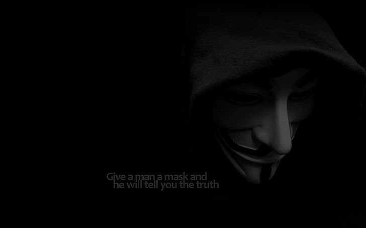 Máscara de Guy Fawkes, minimalismo, tipografía, oscura, máscara, Fondo de pantalla HD
