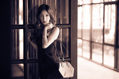 abito bianco e nero da donna, Ohly, Atita Wittayakajohndet, modello asiatico, modello thailandese, seppia, Sfondo HD HD wallpaper
