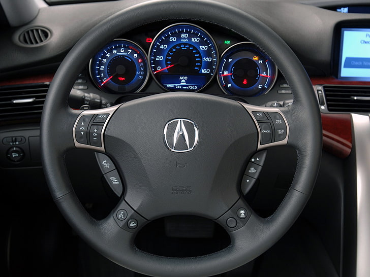 black Acura multi-function steering wheel, acura rl, interior, steering wheel, speedometer, HD wallpaper