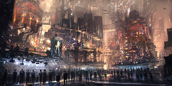 papier peint de ville animée, cyberpunk, science fiction, ville futuriste, Fond d'écran HD