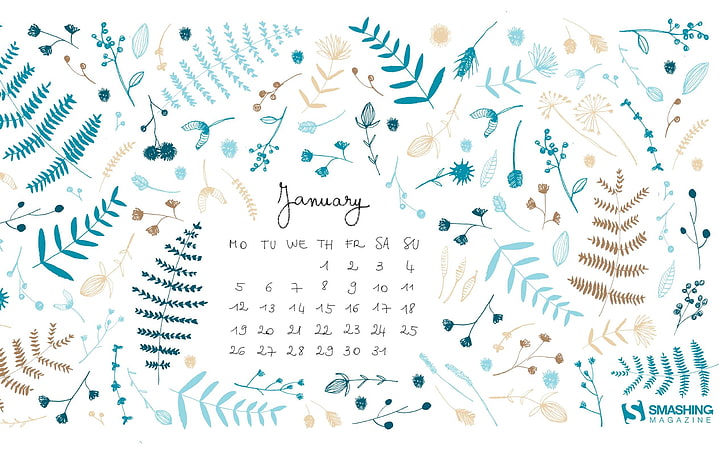 Winter Leaves-January 2015 Calendar Wallpaper, Fondo de pantalla HD