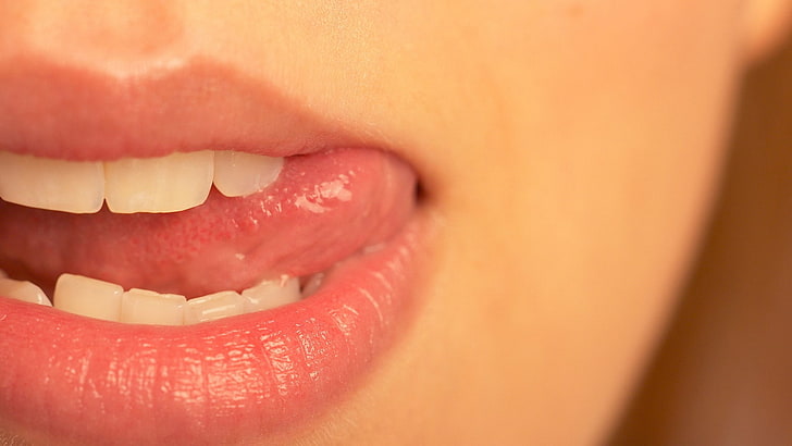 women, lips, licking lips, closeup, HD wallpaper