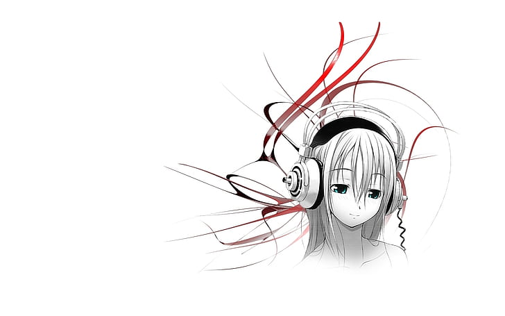 Headphones Anime White HD, digital/artwork, anime, white, headphones, HD wallpaper