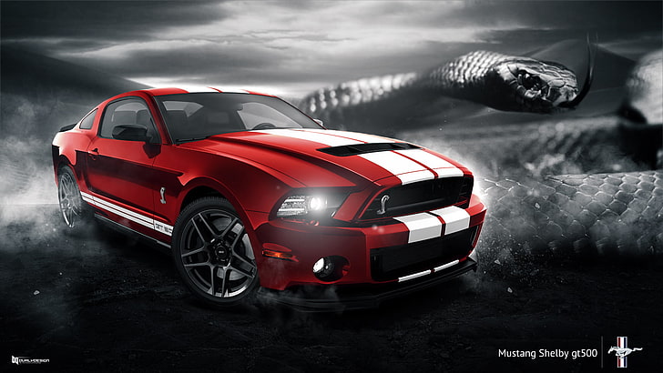 red and white Volkswagen Camaro, Mustang, Ford, Shelby, GT500, Muscle, Red, Car, Snake, 2014, HD wallpaper