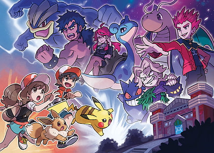 Pokémon, Pokémon: Let's Go Pikachu และ Let's Go Eevee, Agatha (Pokémon), Bruno (Pokémon), Chase (Pokémon), Dragonite (Pokémon), Eevee (Pokémon), Elaine (Pokémon), Gengar (Pokémon), Lance (Pokémon ), Lapras (โปเกมอน), Lorelei (โปเกมอน), Machamp (โปเกมอน), Pikachu, Pokémon Let's Go Eevee, Pokémon Let's Go Pikachu, วอลล์เปเปอร์ HD HD wallpaper