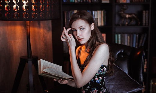 женщины, портрет, книги, модель, чтение, HD обои HD wallpaper