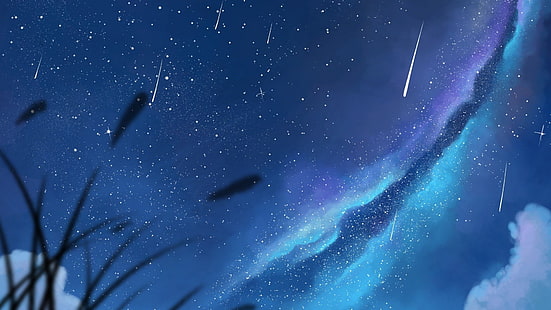 Аниме, Небо, Падающая Звезда, Звезды, HD обои HD wallpaper