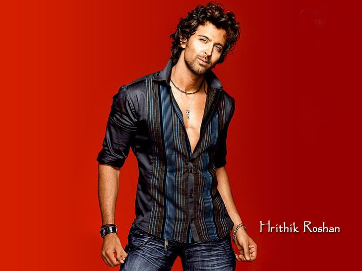 Dashing Hrithik Roshan, Hrithik Roshan mit Textüberlagerung, Bollywood-Prominente, männliche Prominente, Bollywood, Schauspieler, HD-Hintergrundbild