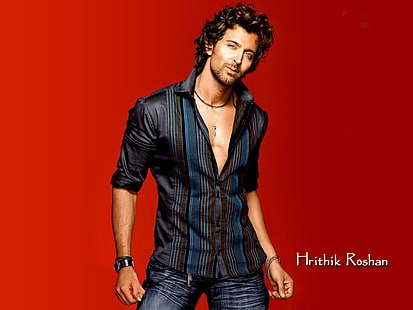 Dashing Hrithik Roshan, Hrithik Roshan con sovrapposizione di testo, celebrità di Bollywood, celebrità maschili, bollywood, attore, Sfondo HD HD wallpaper