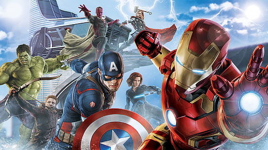 Мстители: Эра Альтрона, Железный Человек, Капитан Америка, Халк, Черная Вдова, Соколиный Глаз, Тор, Видение, 6k, HD обои HD wallpaper