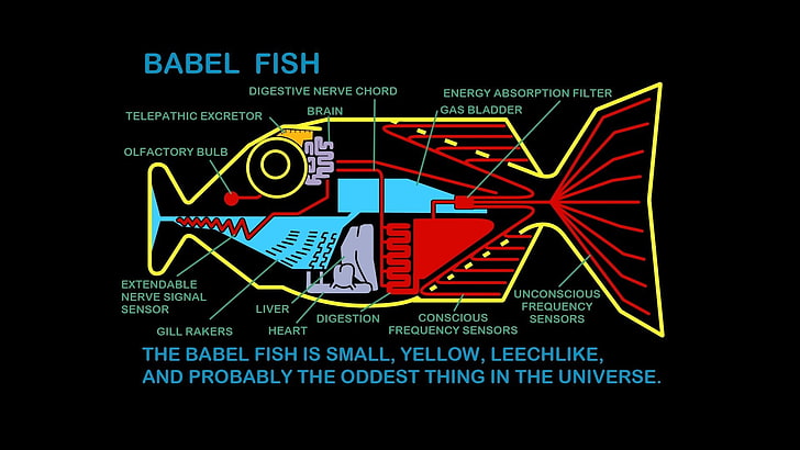 바벨 피쉬 다이어그램, 영화, 은하계 히치하이커를위한 가이드, 예술, 물고기, HD 배경 화면