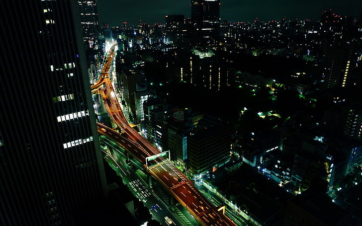 التصوير الفوتوغرافي ، مناظر المدينة ، المدينة ، الحضري ، البناء ، الليل ، الأضواء ، الشارع ، اليابان ، طوكيو ، الطريق السريع، خلفية HD
