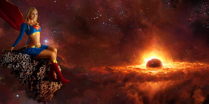 outer space cosplay supergirl photomanipulations 2048x1024  Aircraft Space HD Art , Cosplay, outer space, HD wallpaper