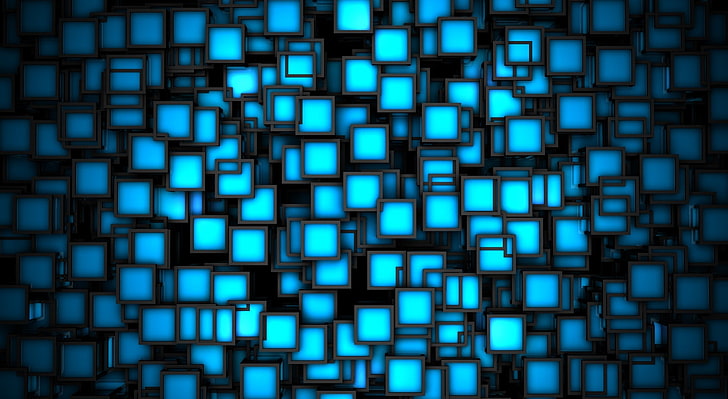 ネオンキューブ、青いモニターアニメーション壁紙、エアロ、クリエイティブ、青、キューブ、ネオンキューブ、 HDデスクトップの壁紙