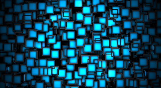 네온 큐브, 블루 모니터 애니메이션 배경 화면, 에어로, 크리에이티브, 블루, 큐브, 네온 큐브, HD 배경 화면 HD wallpaper