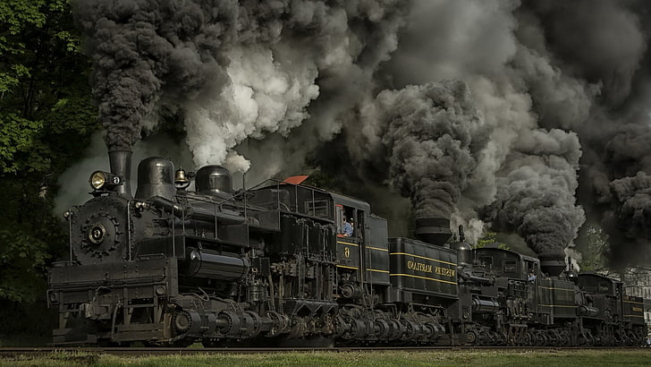 poussière, herbe, Maryland, nature, chemin de fer, fumée, locomotive à vapeur, train, arbres, États-Unis d'Amérique, roues, Fond d'écran HD