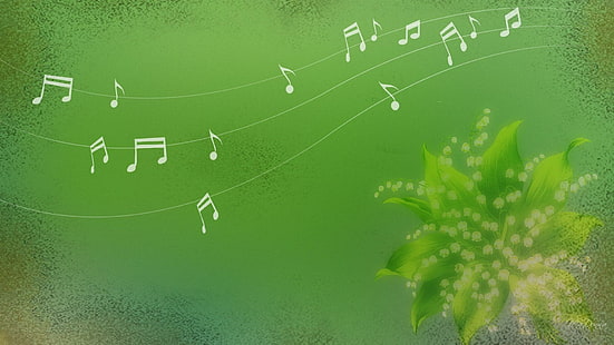Lily Of The Valley Musique, abstrait, muguet, vert, notes, musique, fleurs, 3d et abstrait, Fond d'écran HD HD wallpaper