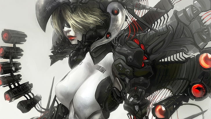 mujeres cyborg ilustraciones fantasía arte fantasma en los androides de la cáscara, Fondo de pantalla HD