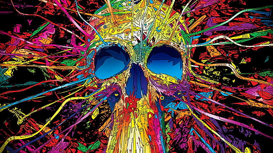ilustrasi tengkorak warna-warni, tengkorak, karya seni, Matei Apostolescu, psikedelik, seni digital, berwarna-warni, Wallpaper HD HD wallpaper