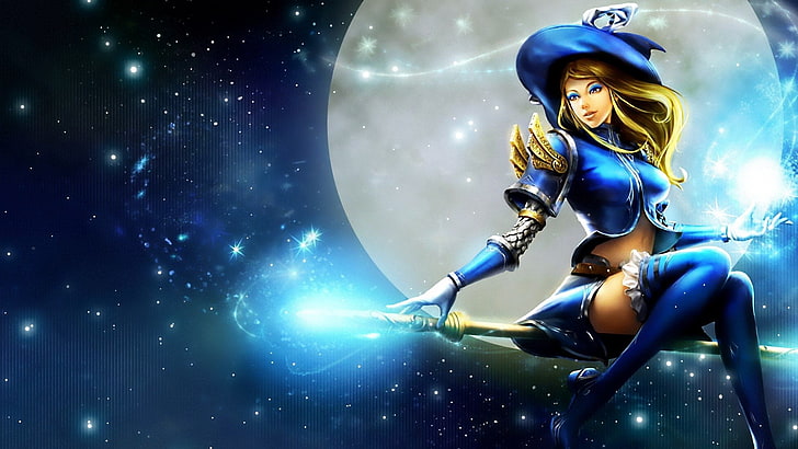 woman with riding on broom wallpaper, Video Game, League Of Legends, Lux (League Of Legends), HD wallpaper