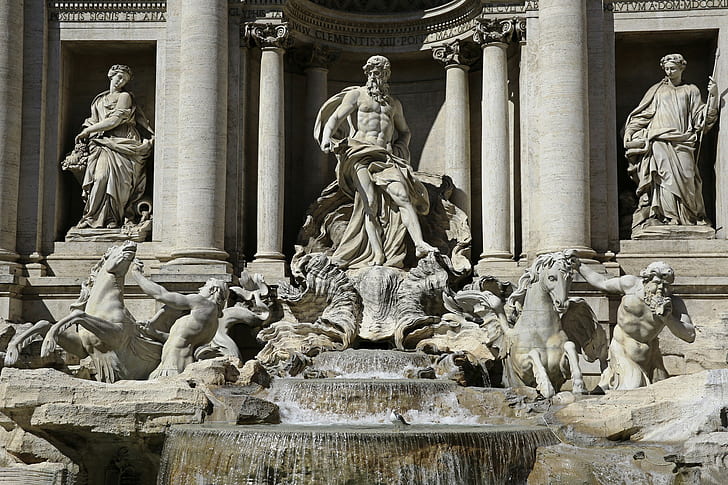 La fuente de Trevi, Roma, Italia, Roma, escultura, la fuente de Trevi, Fondo de pantalla HD