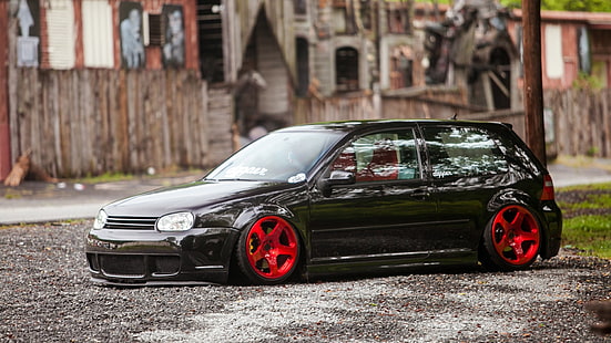czarny 3-drzwiowy hatchback, samochód osobowy, Volkswagen Golf Mk4, Tapety HD HD wallpaper