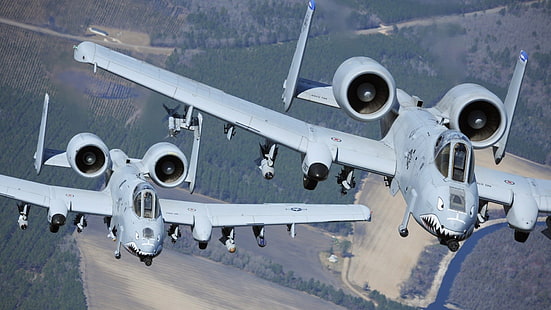 два серых реактивных истребителя, самолет, военный, Fairchild Republic A-10 Thunderbolt II, Warthog, война, самолеты, военный самолет, транспортное средство, HD обои HD wallpaper