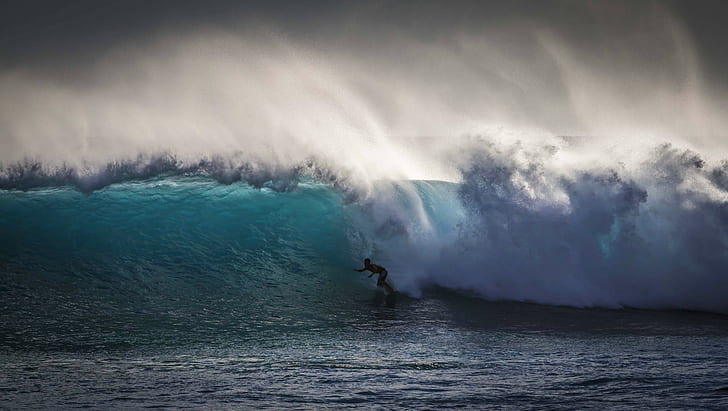 natura fotografia krajobraz surfing fale błękitna woda wiatr plaża morze oahu hawaje, Tapety HD