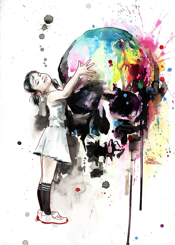 lora zombie, art classique, coloré, peinture, peinture à l'huile, aquarelle, crâne, Fond d'écran HD, fond d'écran de téléphone