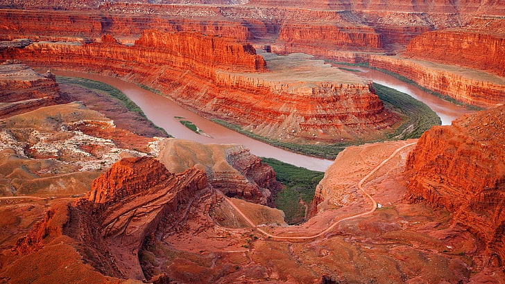 Butte, Moab, Río Colorado, Estados Unidos, Utah, Parque Estatal Dead Horse Point, fotografía aérea, acantilado, meseta, cañón, escarpa, roca, geología, formación, fenómeno geológico, desierto, tierras baldías, Fondo de pantalla HD