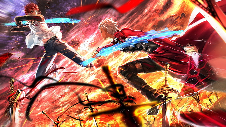 Fate Stay Night Unlimited Bladeworks, anime, Fate/Stay Night, Archer (Fate/Stay Night), Shirou Emiya, Swordsouls, Fate Series, HD wallpaper