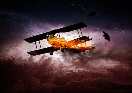 Storm, 8K, Propeller plane, Clouds, 4K, Aircraft, Fire, HD wallpaper HD wallpaper