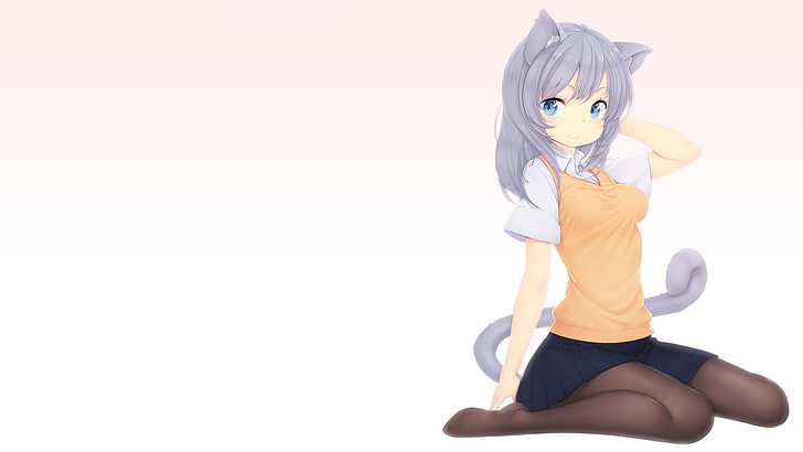 anime, meninas anime, garota gato, nekomimi, personagens originais, meia-calça, HD papel de parede