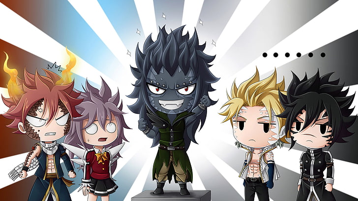 Anime, Fairy Tail, Gajeel Redfox, Natsu Dragneel, Rogue Cheney, Sting Eucliffe, Wendy Marvell, Tapety HD