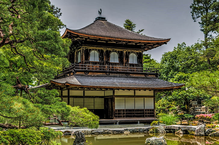 antika, arkitektur, asien, byggnad, domän, berömda, trädgård, ginkaku-ji, hem, HD tapet