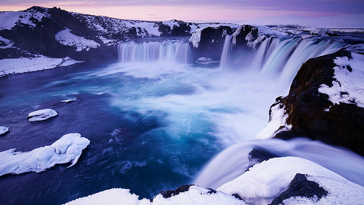 air terjun godafoss, air terjun, islandia, musim dingin, godafoss, Wallpaper HD