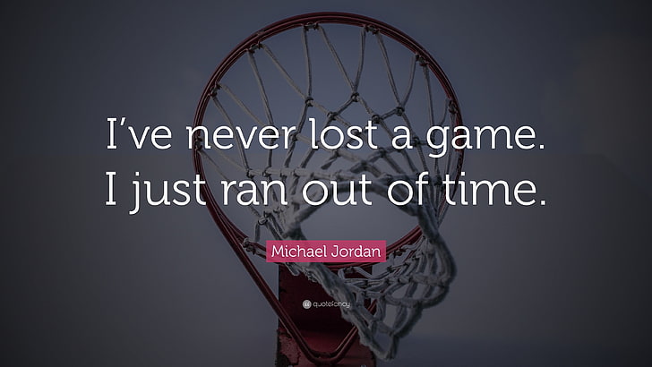 white text on basketball rim, quote, text, motivational, sport , Michael Jordan, basketball, nets, simple background, hoop, HD wallpaper