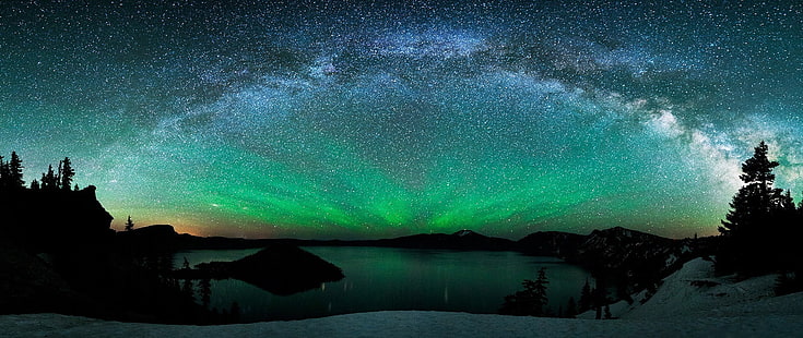 grüner Himmel beleuchtet Tapete, ultra-weit, Fotografie, Natur, HD-Hintergrundbild HD wallpaper