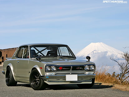 Nissan, Nissan Skyline, Hakosuka, Japão, montanhas, carro, Monte Fuji, GT2000, veículo, HD papel de parede HD wallpaper